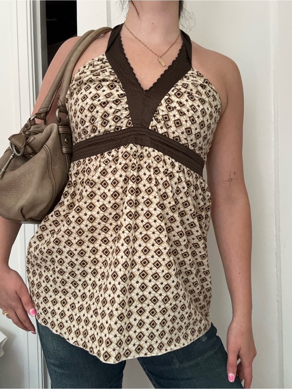 Buffalo David Bitton Cream & Brown Halter-Style Camisole